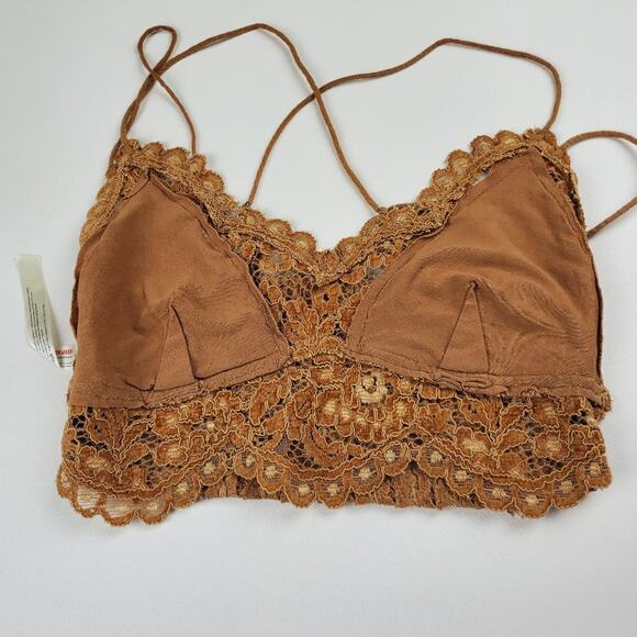 Free People One Celine Caramel Velvet Floral Lace Bralette Top Crop Tank Size XS - Picture 6 of 10